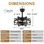 18.5" BellaDepot Industrial Caged Ceiling Fan with 6 Lights & Remote - Black Metal Vintage Style, Reversible Blades, 3 Speeds