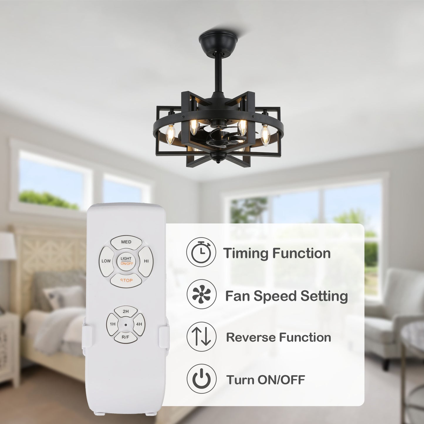 18 in. Smart Indoor Black Metal Standard Ceiling Fan with Light and Remote