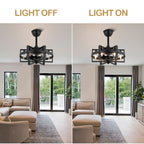 18.5" BellaDepot Industrial Caged Ceiling Fan with 6 Lights & Remote - Black Metal Vintage Style, Reversible Blades, 3 Speeds