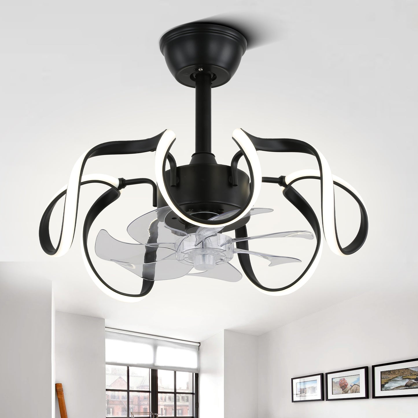 DC1902-19" Urban Modern Bladeless Ceiling Fan, with Remote and Integrated LED Light Kit, DC Motor, 6 Speeds