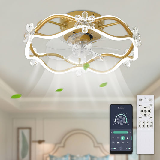 19 in. Low Profile Ceiling Fan with Dimmable Light and Remote Flower Design Ceiling Light