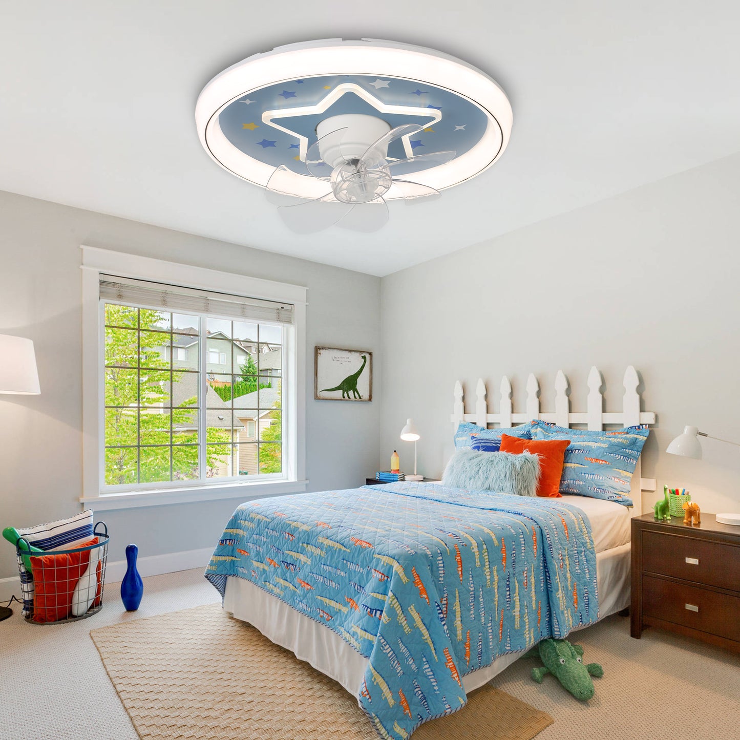19 in. Cartoon Design Dimmable Ceiling Fan with Integrated LED and Remote for Kids Room