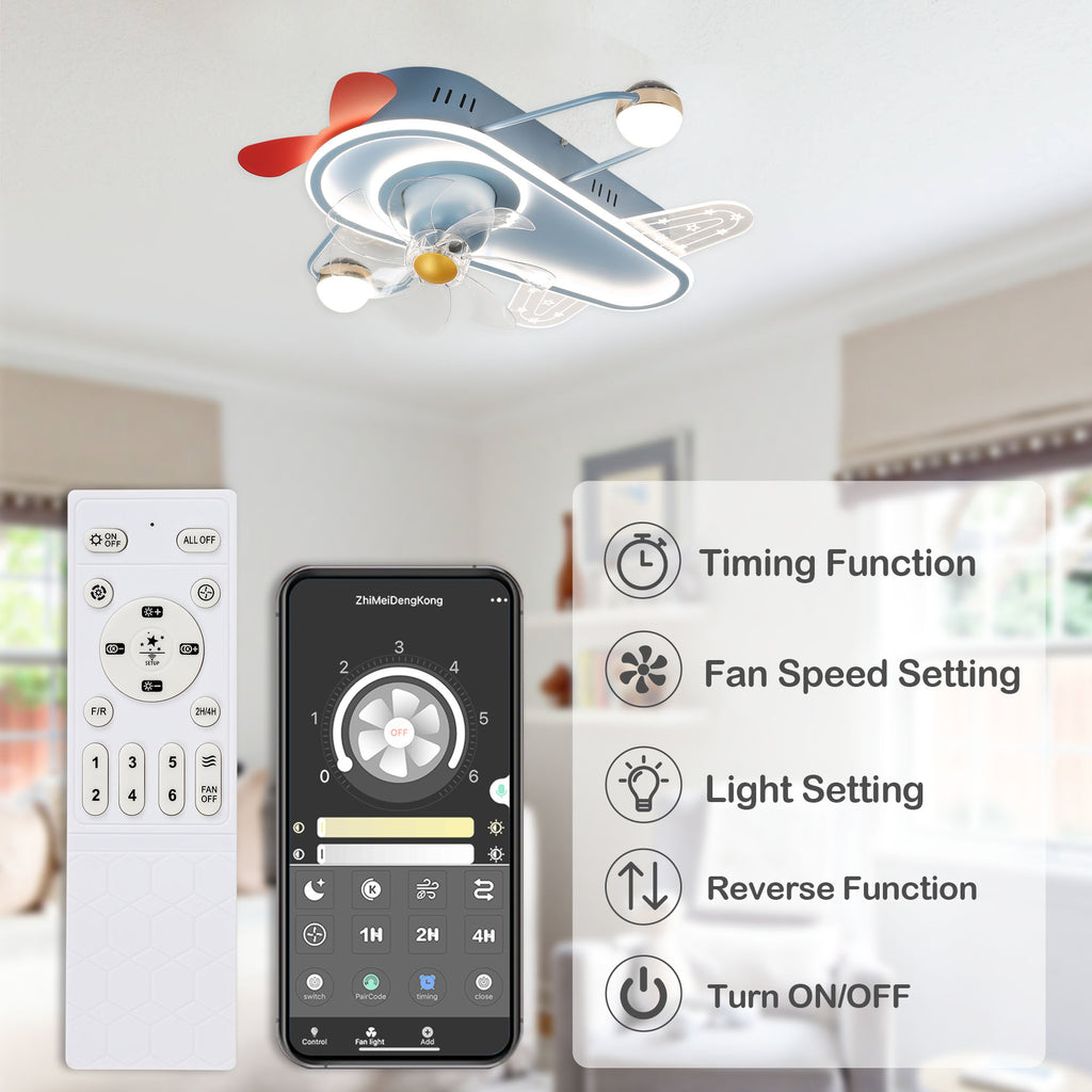 26 Inch Modern Bladeless Flush Mount Ceiling Fan with Lights and Remote, 6 Speeds Low Profile Cartoon Smart Ceiling Fan for Kidroom