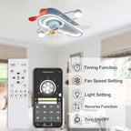 26 Inch Modern Bladeless Flush Mount Ceiling Fan with Lights and Remote, 6 Speeds Low Profile Cartoon Smart Ceiling Fan for Kidroom