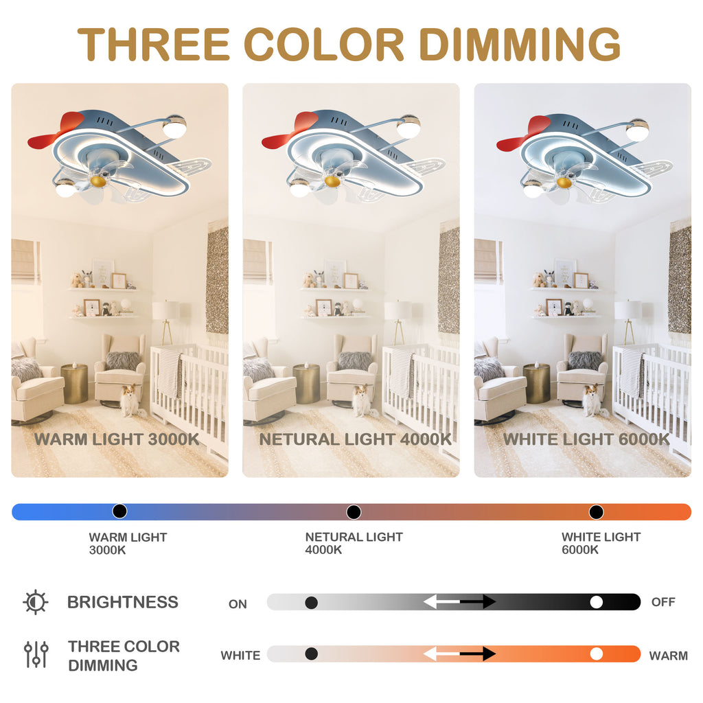 26 Inch Modern Bladeless Flush Mount Ceiling Fan with Lights and Remote, 6 Speeds Low Profile Cartoon Smart Ceiling Fan for Kidroom