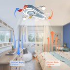 26 Inch Modern Bladeless Flush Mount Ceiling Fan with Lights and Remote, 6 Speeds Low Profile Cartoon Smart Ceiling Fan for Kidroom