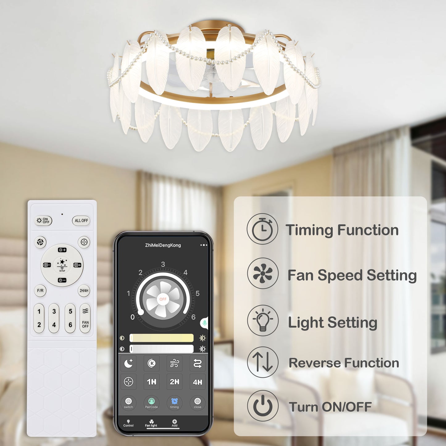 20 in. Gold Dimmable Ceiling Fan with LED Light and Remote