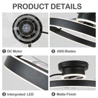 DC2025-BellaDepot 19.7" Modern Home Low Profile Bladeless Reversible Ceiling Fan with LED Light Kit Included and Remote