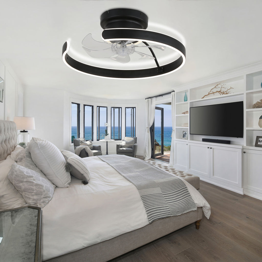 DC2025-BellaDepot 19.7" Modern Home Low Profile Bladeless Reversible Ceiling Fan with LED Light Kit Included and Remote