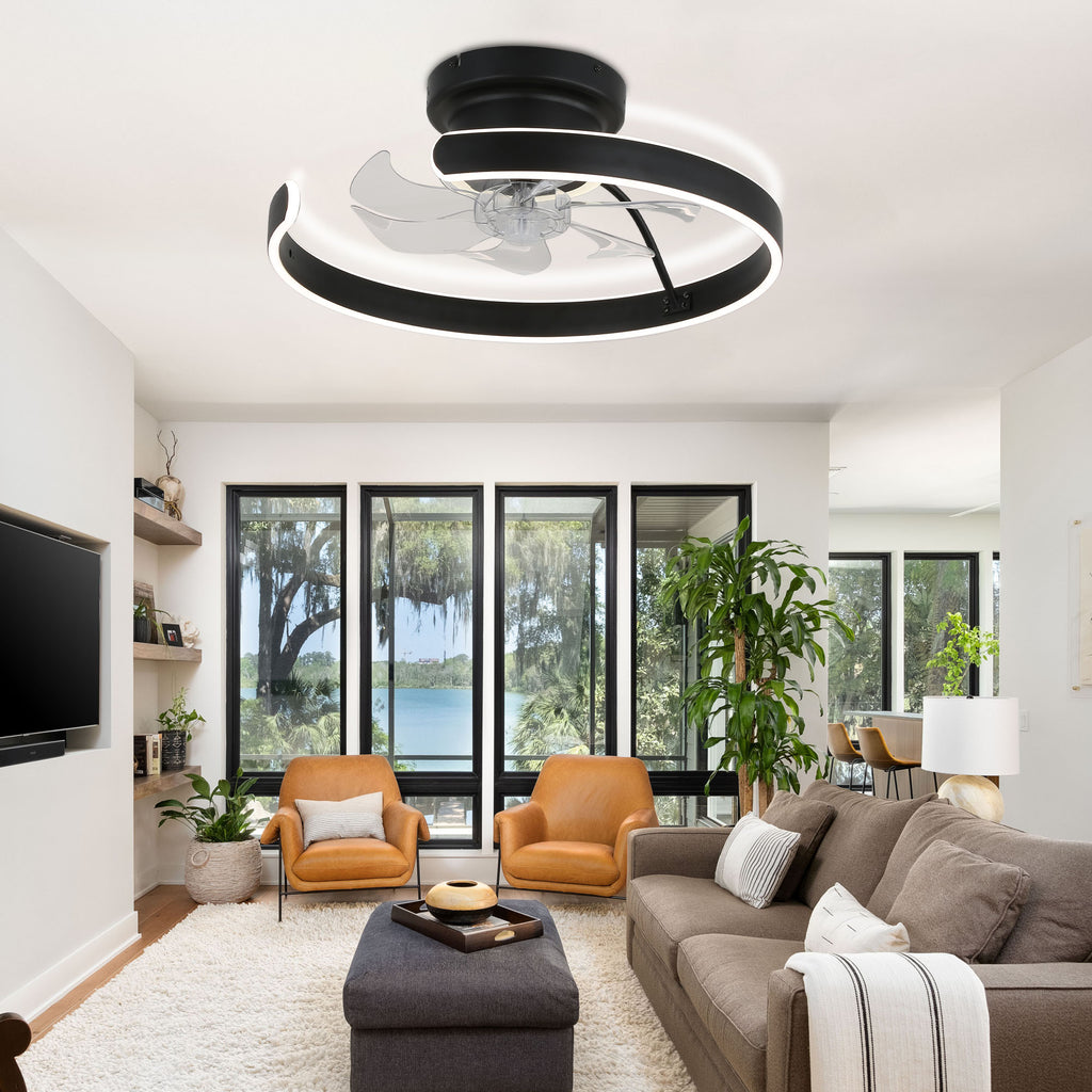 DC2025-BellaDepot 19.7" Modern Home Low Profile Bladeless Reversible Ceiling Fan with LED Light Kit Included and Remote