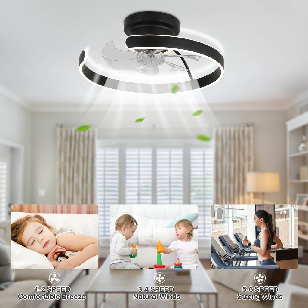 DC2025-BellaDepot 19.7" Modern Home Low Profile Bladeless Reversible Ceiling Fan with LED Light Kit Included and Remote