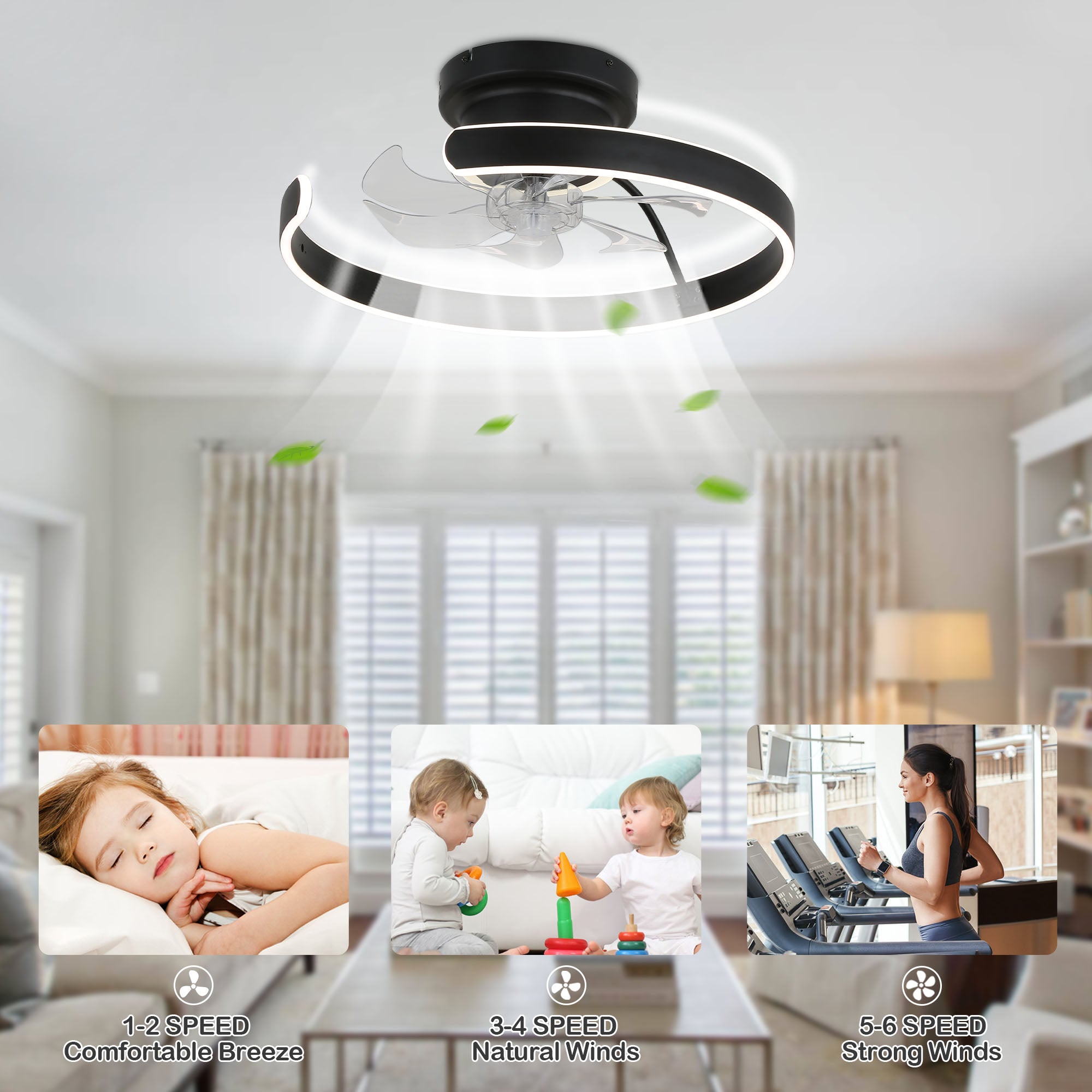 DC2025-BellaDepot 19.7" Modern Home Low Profile Bladeless Reversible Ceiling Fan with LED Light Kit Included and Remote