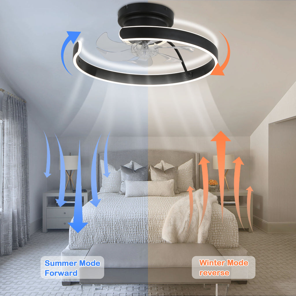 DC2025-BellaDepot 19.7" Modern Home Low Profile Bladeless Reversible Ceiling Fan with LED Light Kit Included and Remote
