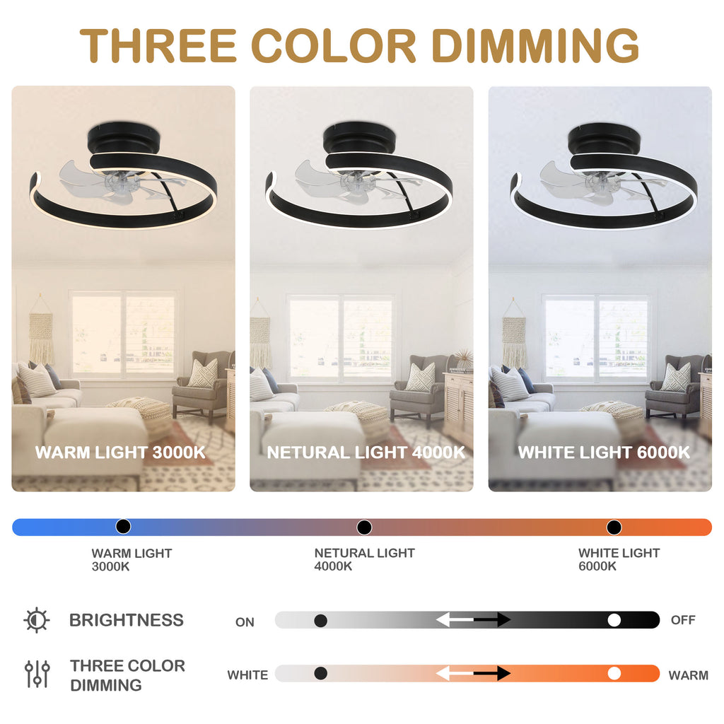 DC2025-BellaDepot 19.7" Modern Home Low Profile Bladeless Reversible Ceiling Fan with LED Light Kit Included and Remote