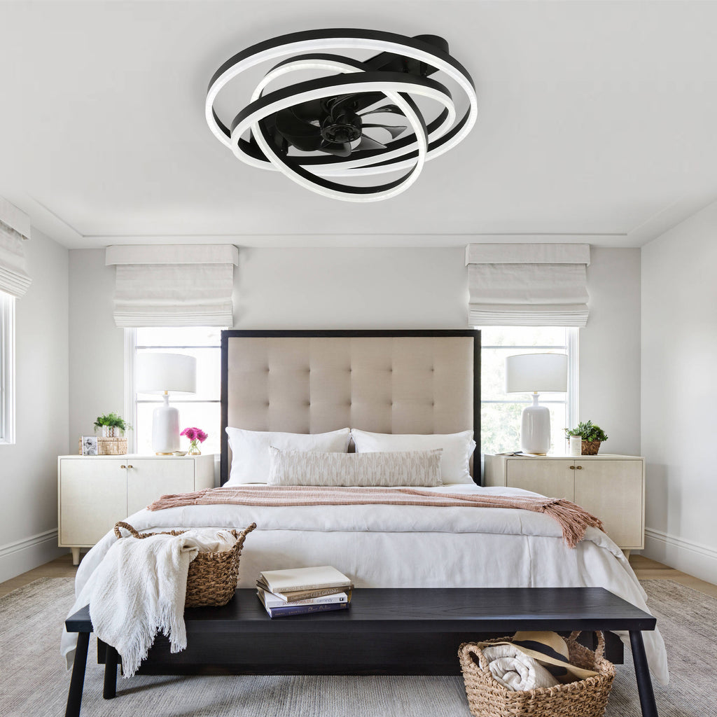 24 Inch Modern Smart Flush Mount LED Ceiling Fan with Light and Remote, 6 Speeds DC Motor Bladeless Low Profile Ceiling Fan