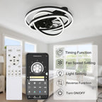 24 Inch Modern Smart Flush Mount LED Ceiling Fan with Light and Remote, 6 Speeds DC Motor Bladeless Low Profile Ceiling Fan