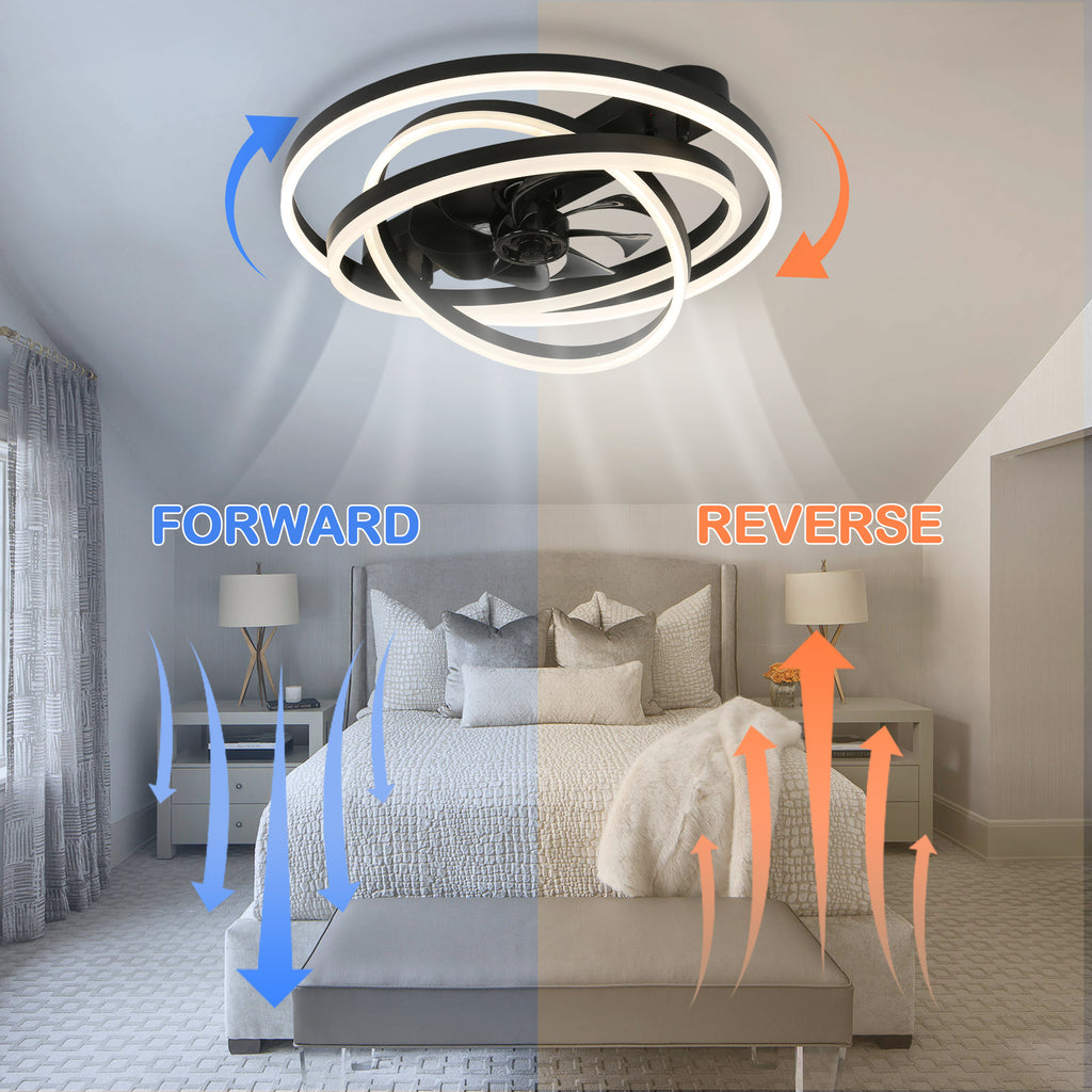 24 Inch Modern Smart Flush Mount LED Ceiling Fan with Light and Remote, 6 Speeds DC Motor Bladeless Low Profile Ceiling Fan