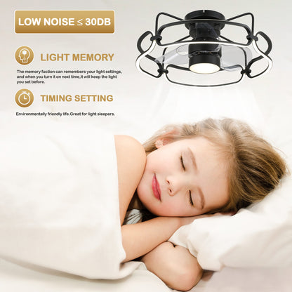 DC2501-24.4" Low Profile Flush Mounted Ceiling Fan with Remote and LED Light Kit Included