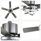 52 Inch Black/Chrome Modern Ceiling Fan with LED Light and Remote Control, 6 Speeds DC Motor Reversible Ceiling Fan with DIY Shade
