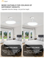 Modern 42 Inch Retractable Ceiling Fan with Light Dimmable LED Light and Quiet DC Motor Ceiling Fan Smart Control Ceiling Fan with Light Suit for Living Room, Bedroom and Kitchen