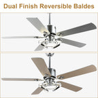 52 Inch Black/Chrome Modern Ceiling Fan with Led Light and Remote Control, 6 Speeds DC Motor Reversible Ceiling Fan for Living Room