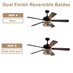 Luxury 60 Inch Crystal Caged Ceiling Fan with Light Reversible Quiet DC Motor and Remote Control Ceiling Fan Wood Blades Ceiling Fan Suit for Bedroom, Living Room, Kitchen
