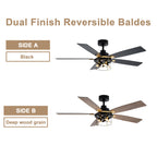 Industrial 52 Inch Gold/Black Caged Ceiling Fan with Light Quiet Reversible DC Motor with 6 Speed Remote Control Ceiling Fan 5 Blades Ceiling Fan Suit for Kitchen Bedroom Living Room