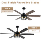 Modern 60 Inch Industrial Caged Ceiling Fan with Light Reversible Quiet DC Motor with 6 Speed Remote Control Ceiling Fan Adjustable Down Rodes Ceiling Fan with Light Suit for Bedroon,Living Room