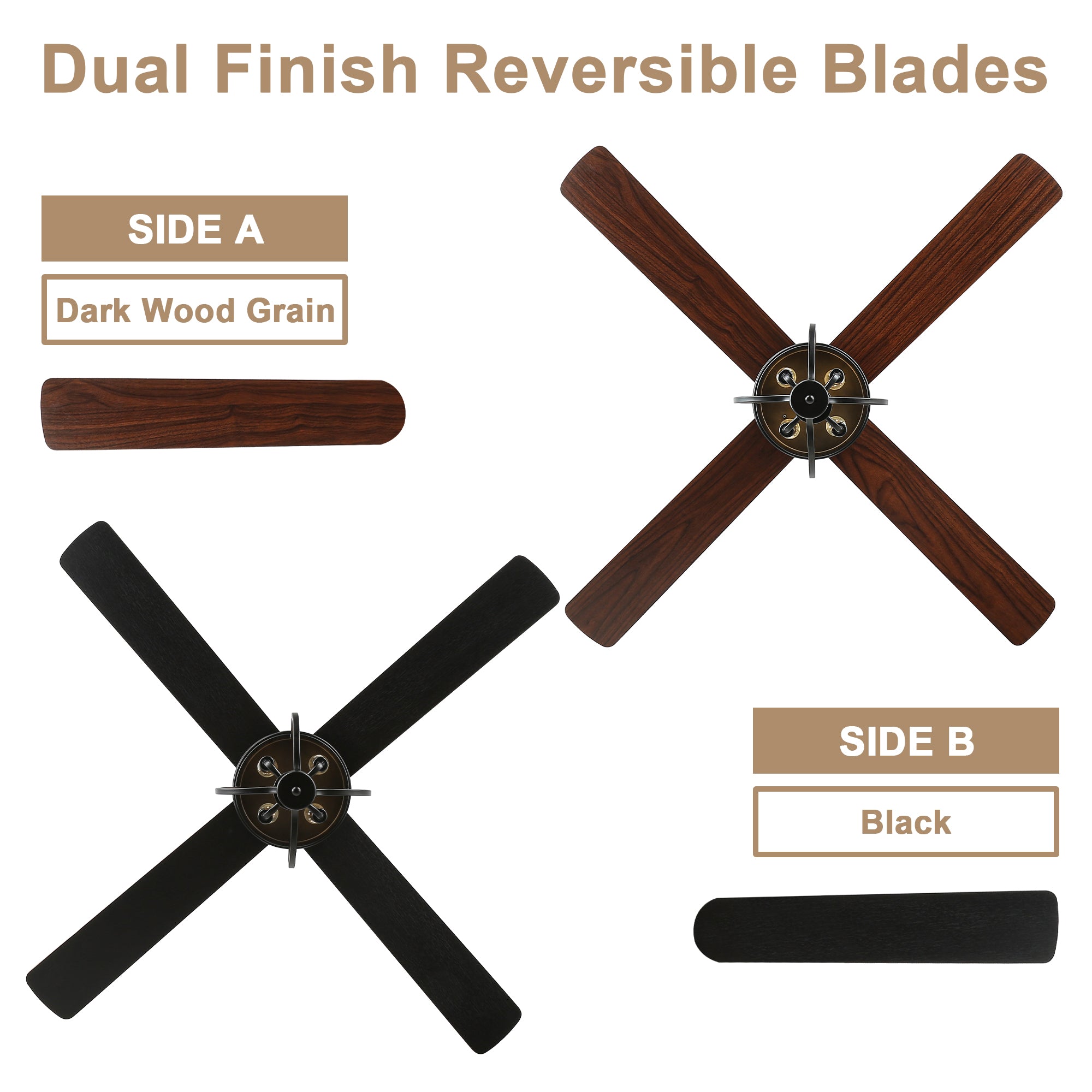 48 Inch Black Classic Ceiling Fan with Lights and Remote Control, 6 Speeds 4-Blade DC Motor Reversible Ceiling Fan for Living Room