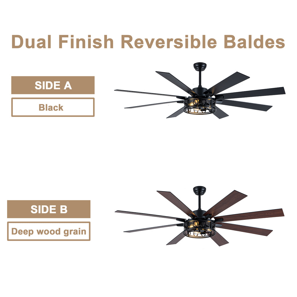 Farmhouse 72 Inch Caged Down Rods Ceiling Fan with Light Reversible Quiet DC Motor 6-Speed Ceiling Fan with Light Retro Remote Control Timming Ceiling Fan with Light Suit for Living Room, Bedroom, Kitchen