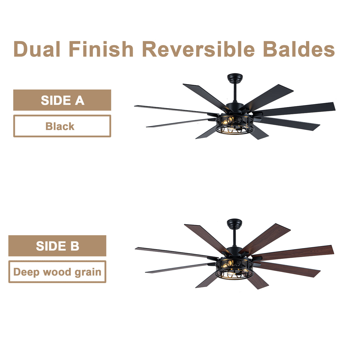 Farmhouse 72 Inch Caged Down Rods Ceiling Fan with Light Reversible Quiet DC Motor 6-Speed Ceiling Fan with Light Retro Remote Control Timming Ceiling Fan with Light Suit for Living Room, Bedroom, Kitchen