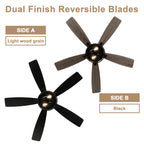 52 Inch Black Farmhouse Industrial Flush Mount Ceiling Fan with Lights and Remote, 6 Speeds DC Motor Reversible Low Profile Ceiling Fan