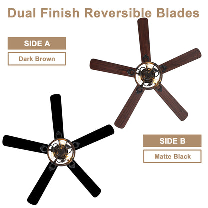BellaDepot 52" Farmhouse Brown Caged Ceiling Fan with Remote Control, 5 Blades Standard Ceiling Fan with Lights - DC5220