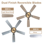 52 Inch Chrome Contemporary Glam Ceiling Fan with Lights and Remote Control, 6 Speeds Reversible Ceiling Fan with Crystals
