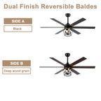 Industrial 60 Inch Caged Ceiling Fan with Light 6 Wood Blades Reversible Quiet DC Motor Ceiling Fan 3 Downrods with Remote Control Ceiling Fan Suit for Living Room, Bedroom