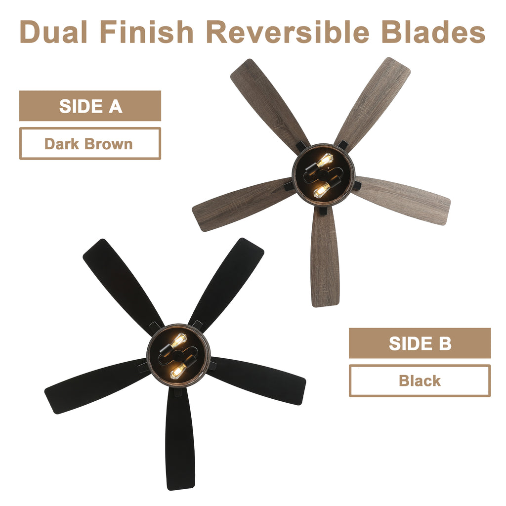 52 Inch Black Farmhouse Ceiling Fan with Lights and Remote Control, 6 Speeds DC Motor Reversible Caged Ceiling Fan