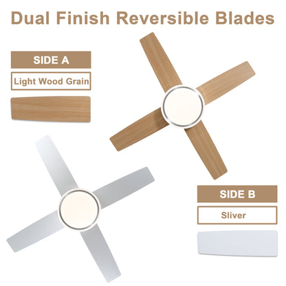 DC4401-B/C-BellaDepot 44" Modern Contemporary Silver or Black LED Ceiling Fan with Remote and Lights, Standard Flush Mount Ceiling Fan for Living Room