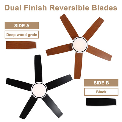BellaDepot 52" Modern Contemporary Black or Chrome LED Ceiling Fan with Remote Control and Lights, Reversible 6 Speeds Ceiling Fan for All Seasons - DC5225-B/C