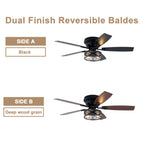 Farmhouse 52 Inch Caged  Flush Mount Ceiling Fan with Light Quiet Reversible DC Motor with 5 Fan Blades Ceiling Fan with Light Remote Control Adjustable 6 Speed Ceiling Fan with Light Suit for Bedrooms, Living Rooms, Kitchens