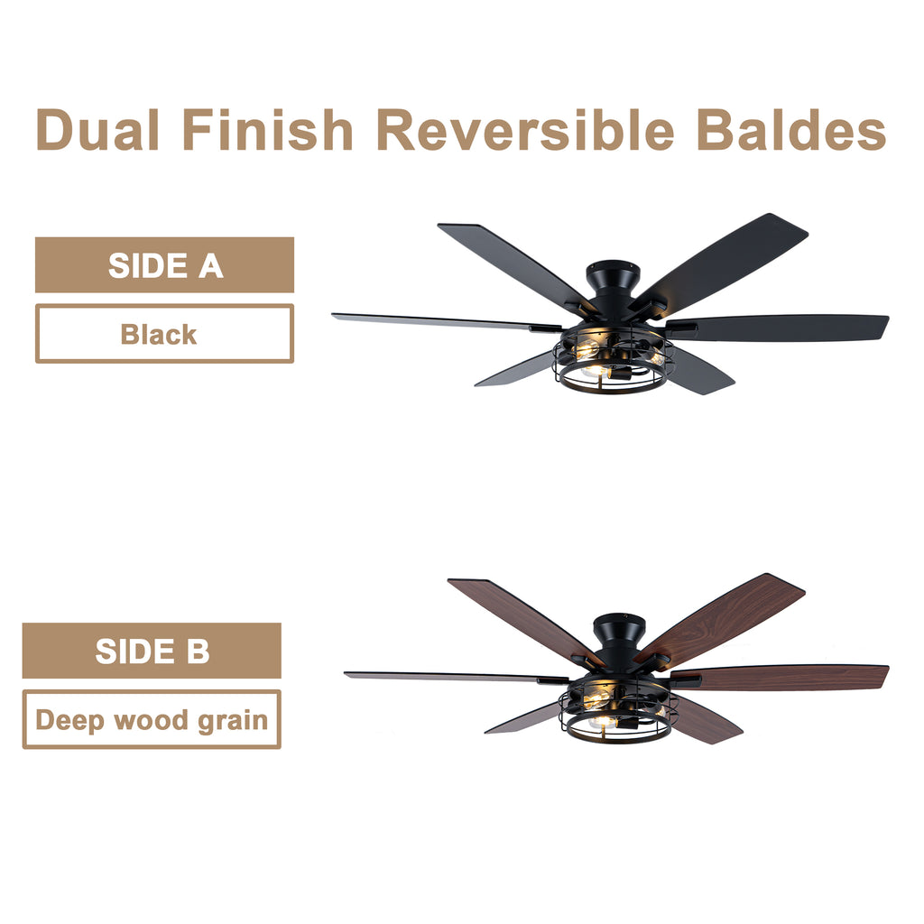 Farmhouse 60 Inch Flush Mount Ceiling Fan with Light Reversible Quiet DC Motor 6 Speed Ceiling Fan with Light Caged Timming Remote Control Ceiling Fan with Light Suit for Bedrooms, Kitchens, Living Rooms
