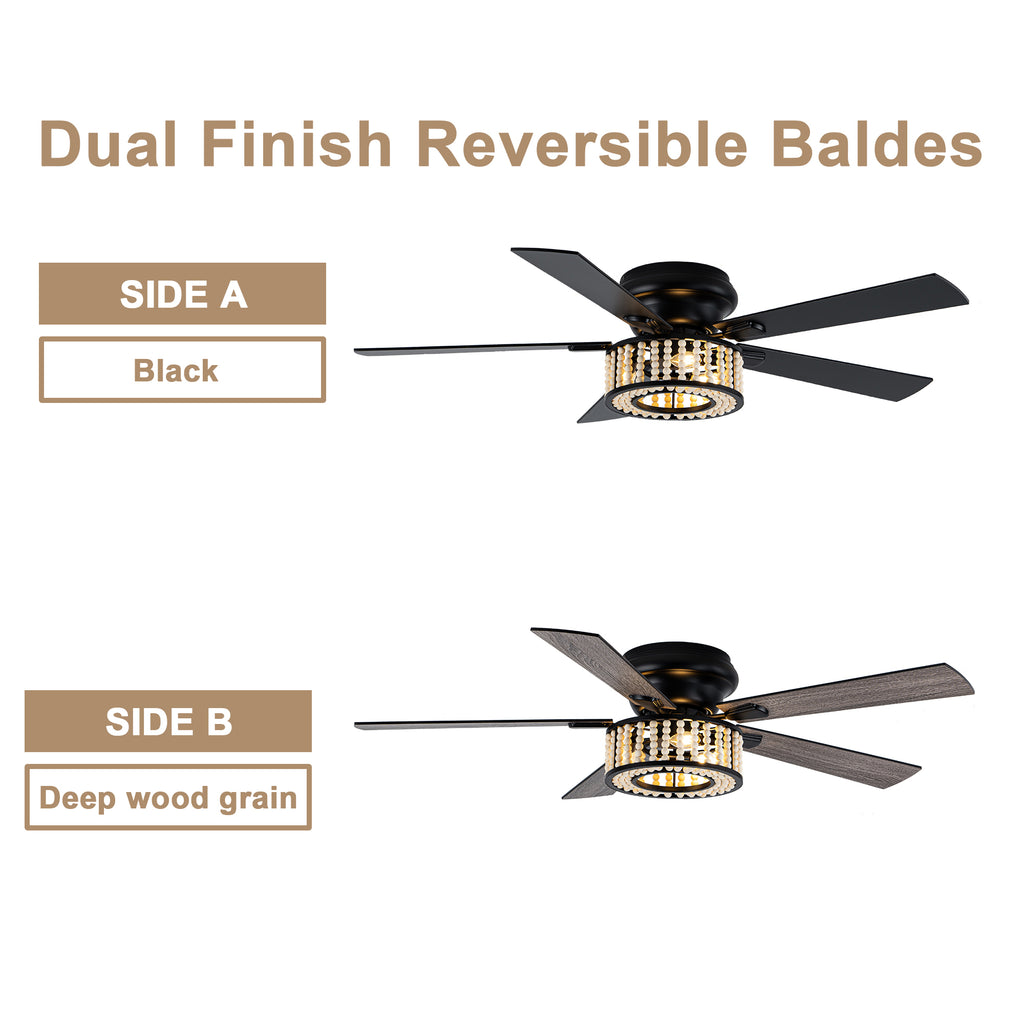 Bohemian 52 Inch Flush Mount Ceiling Fan with Light Quiet DC Motor Reversible 5 Fan Blades Farmhouse Ceiling Fan with Light Remote Control 6 Adjustable Speed Ceiling Fan Suit for Bedrooms, Kitchens, Living Rooms