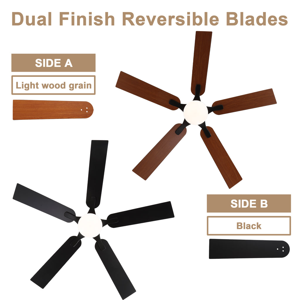 52 Inch Modern Ceiling Fan with LED Light and Remote Control, 6 Speeds Quiet DC Motor Black and Gold Ceiling Fan for Living Room