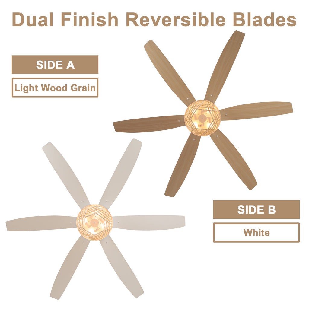 65 Inch White Bohemian  Ceiling Fan with Lights and Remote, 6 Speeds DC Motor Reversible Large Ceiling Fan for Living Room