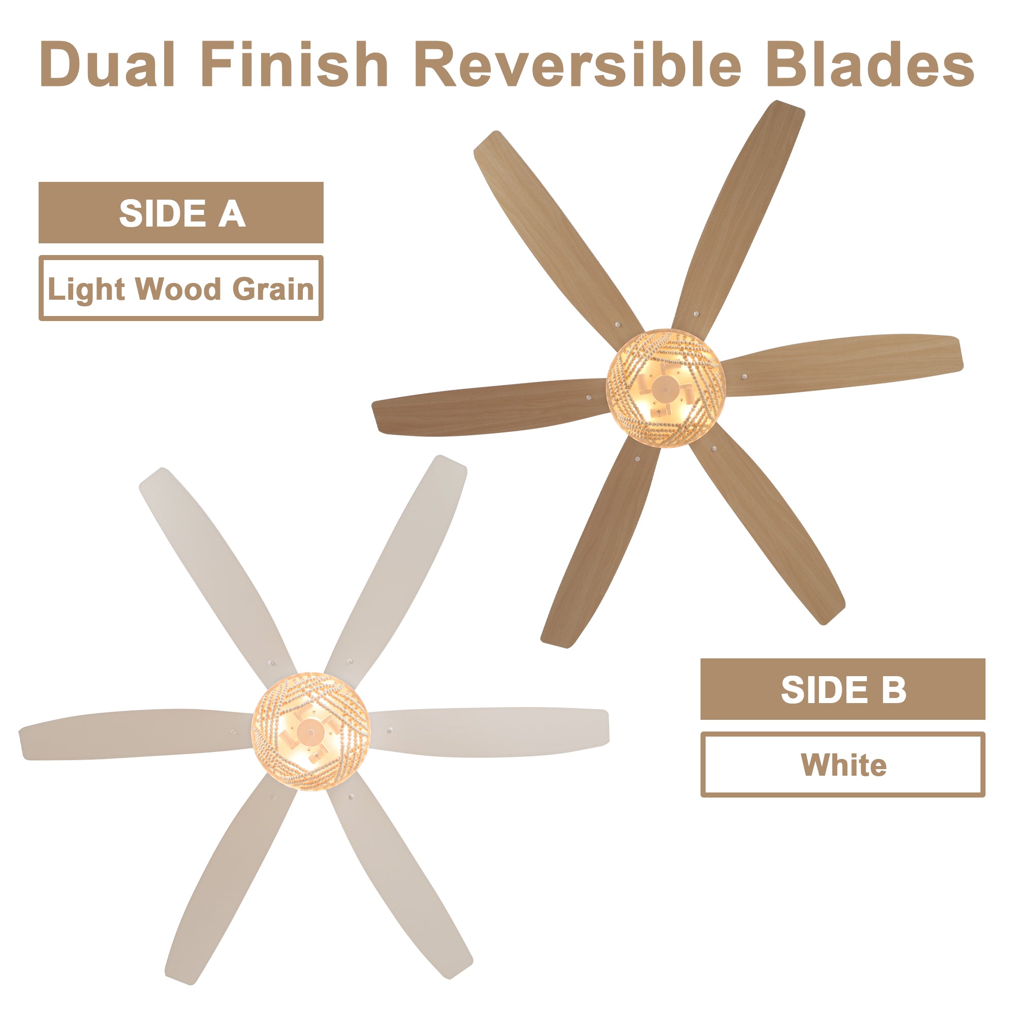 65 Inch White Bohemian  Ceiling Fan with Lights and Remote, 6 Speeds DC Motor Reversible Large Ceiling Fan for Living Room