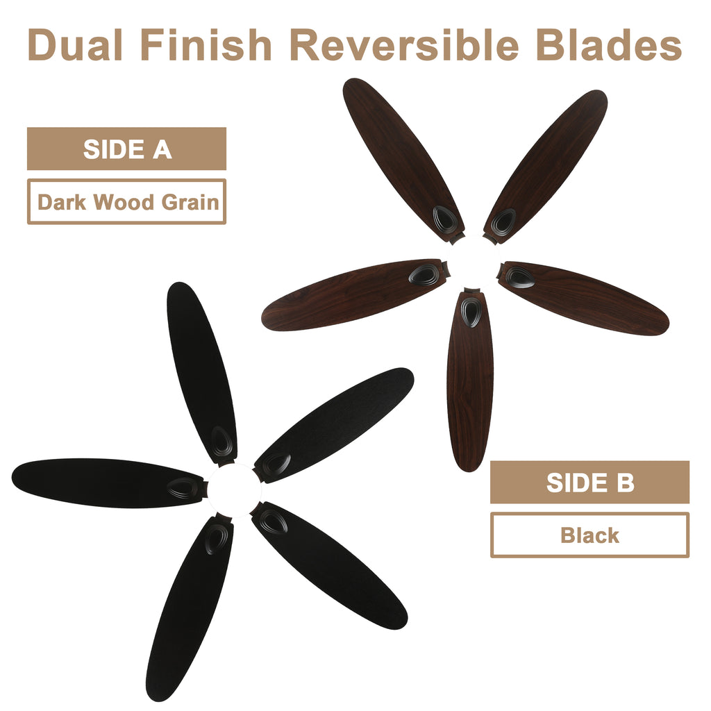 59 Inch Modern Black Ceiling Fan with Dimmable LED Light and Remote Control, 6 Speeds Reversible Ceiling Fan for Large Room