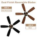 52 Inch Black Modern Ceiling Fan with Lights and Remote Control, 6 Speeds DC Motor Reversible Ceiling Fan for Living Room