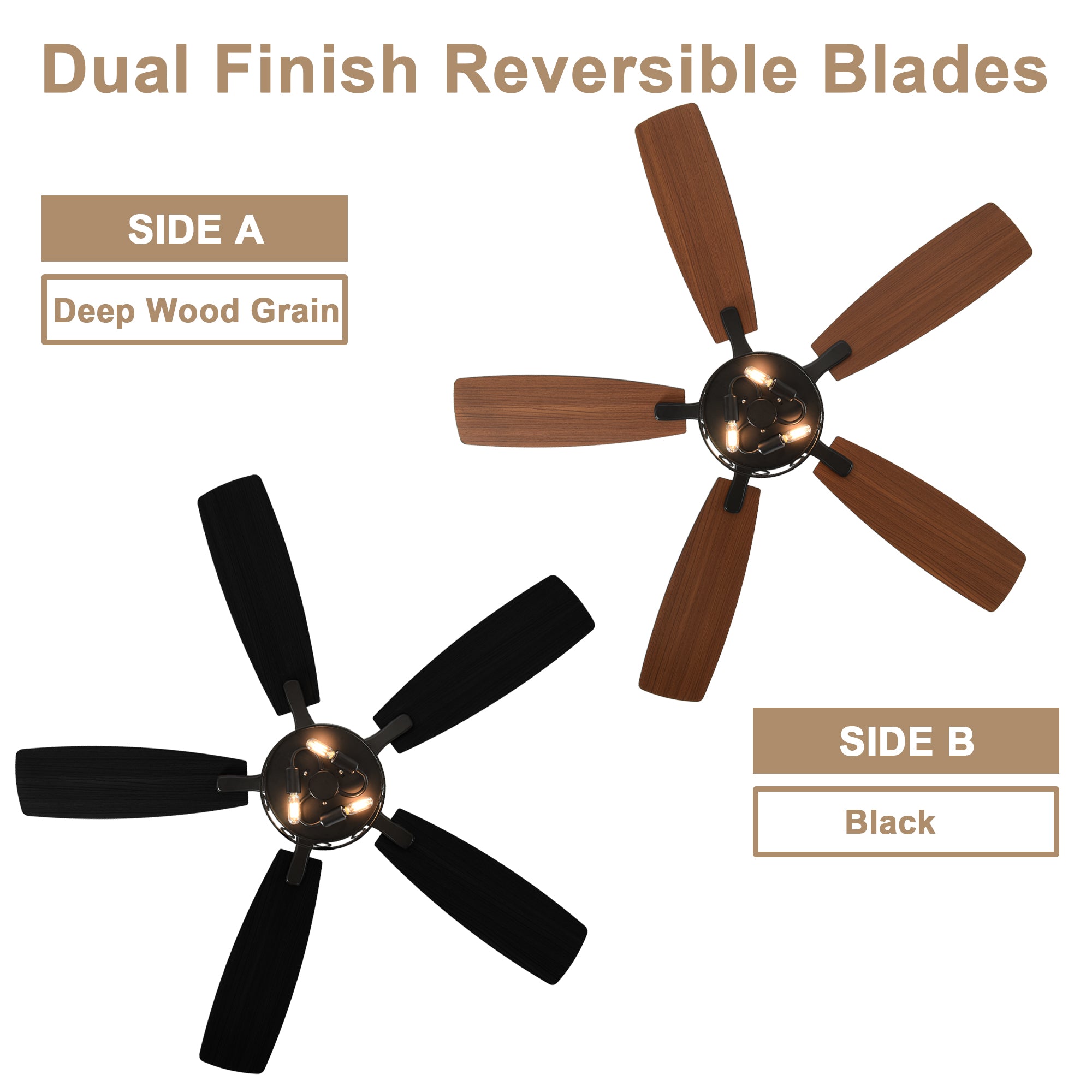 52 Inch Black Modern Ceiling Fan with Lights and Remote Control, 6 Speeds DC Motor Reversible Ceiling Fan for Living Room