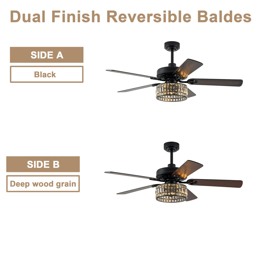 Luxury 52 Inch Crystal Caged Ceiling Fan with Light Reversible Wood Blades Quiet DC Motor Ceiling Fan Remote Control Timing Ceiling Fan Suit for Living Room, Kitchen, Bedroom