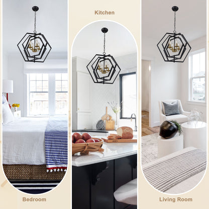 FC4069-21.3" Simple Style Metal Gold Black Color Chandelier with Adjustable Chain, Home Decor