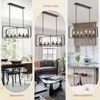 6 - Lights Rectangle Chandelier Dining Room Light Fixture Over Table, Modern Linear Kitchen Island Lighting with DIY Shape